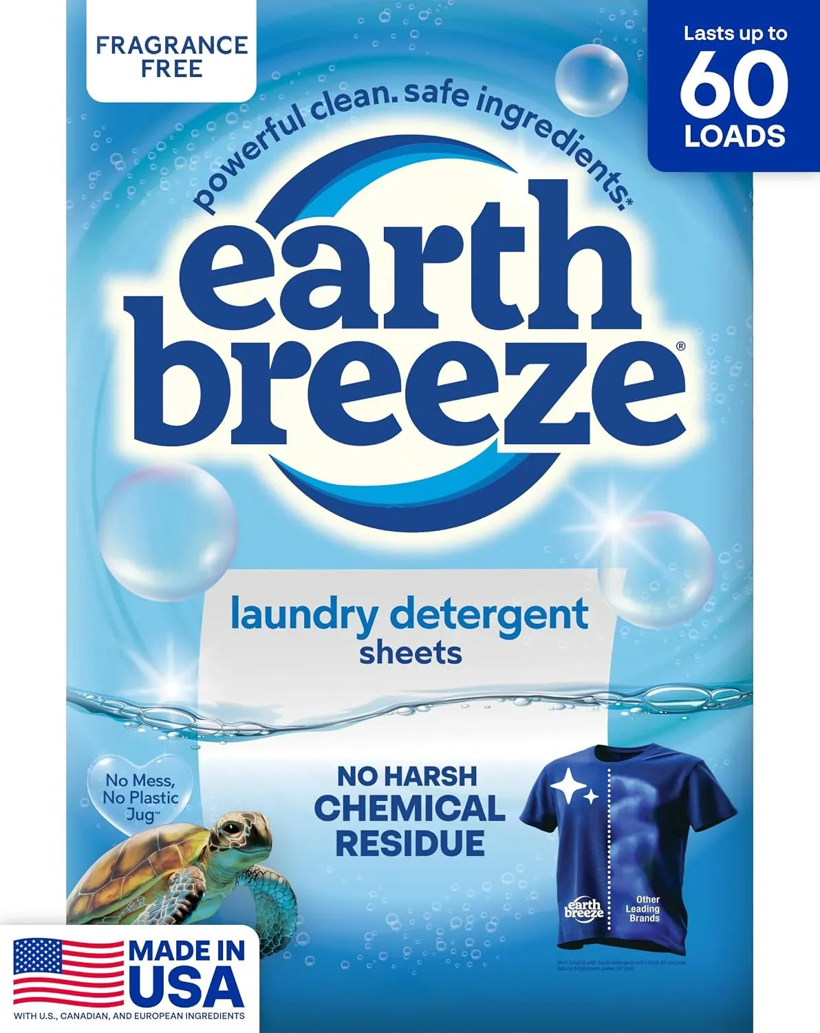 Earth Breeze Laundry Detergent Sheets Fragrance-Free 60 Loads Main image