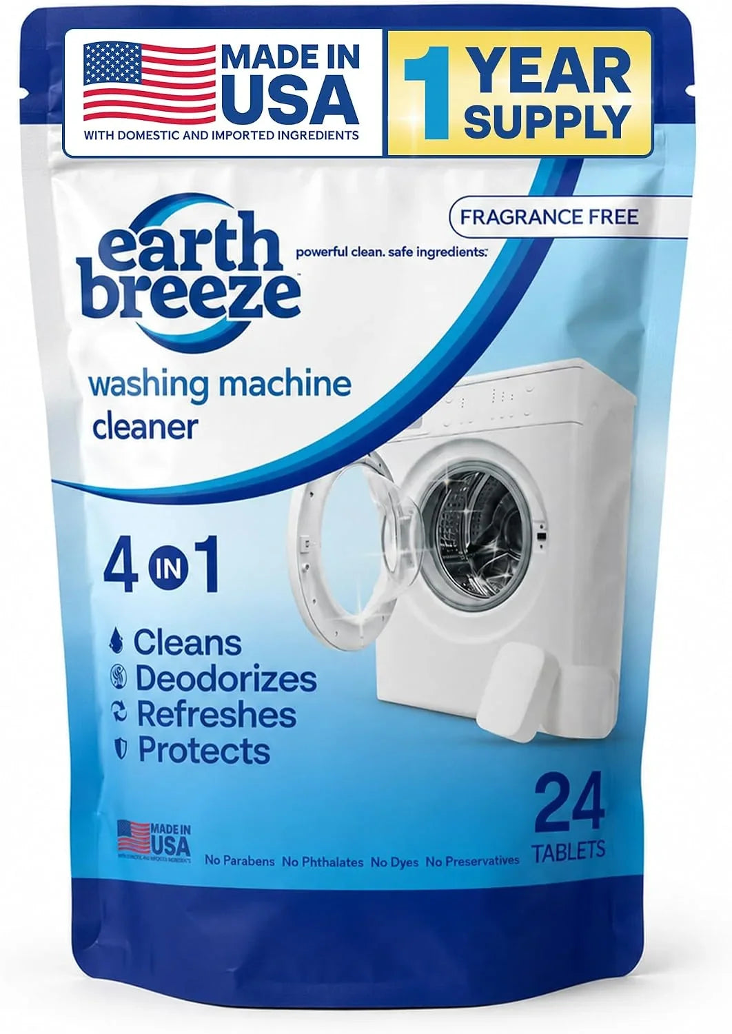 Earth Breeze Washing Machine Cleaner Tablets Fragrance-Free 1 Year Supply Main image